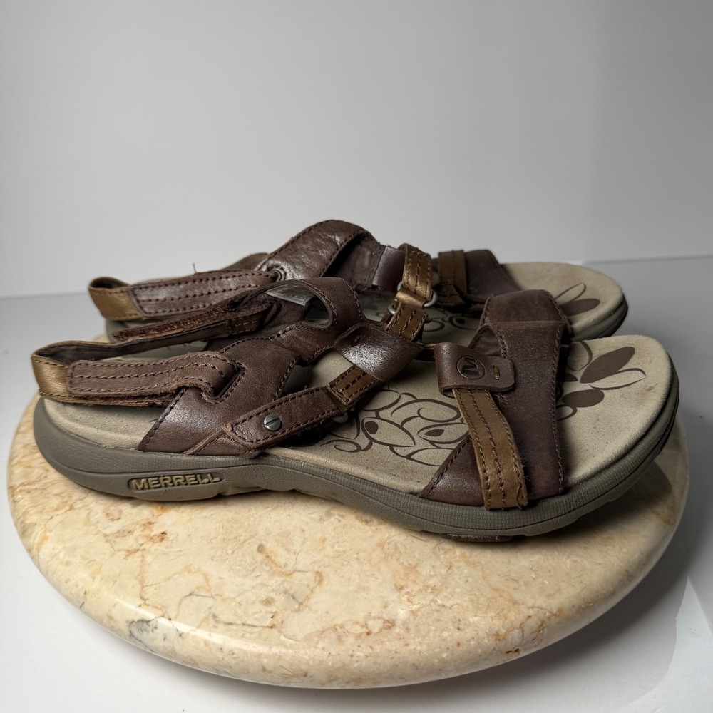 Merrell Bracken Sandals 7 Brown Leather Strappy M Select Grip Sport Hiking